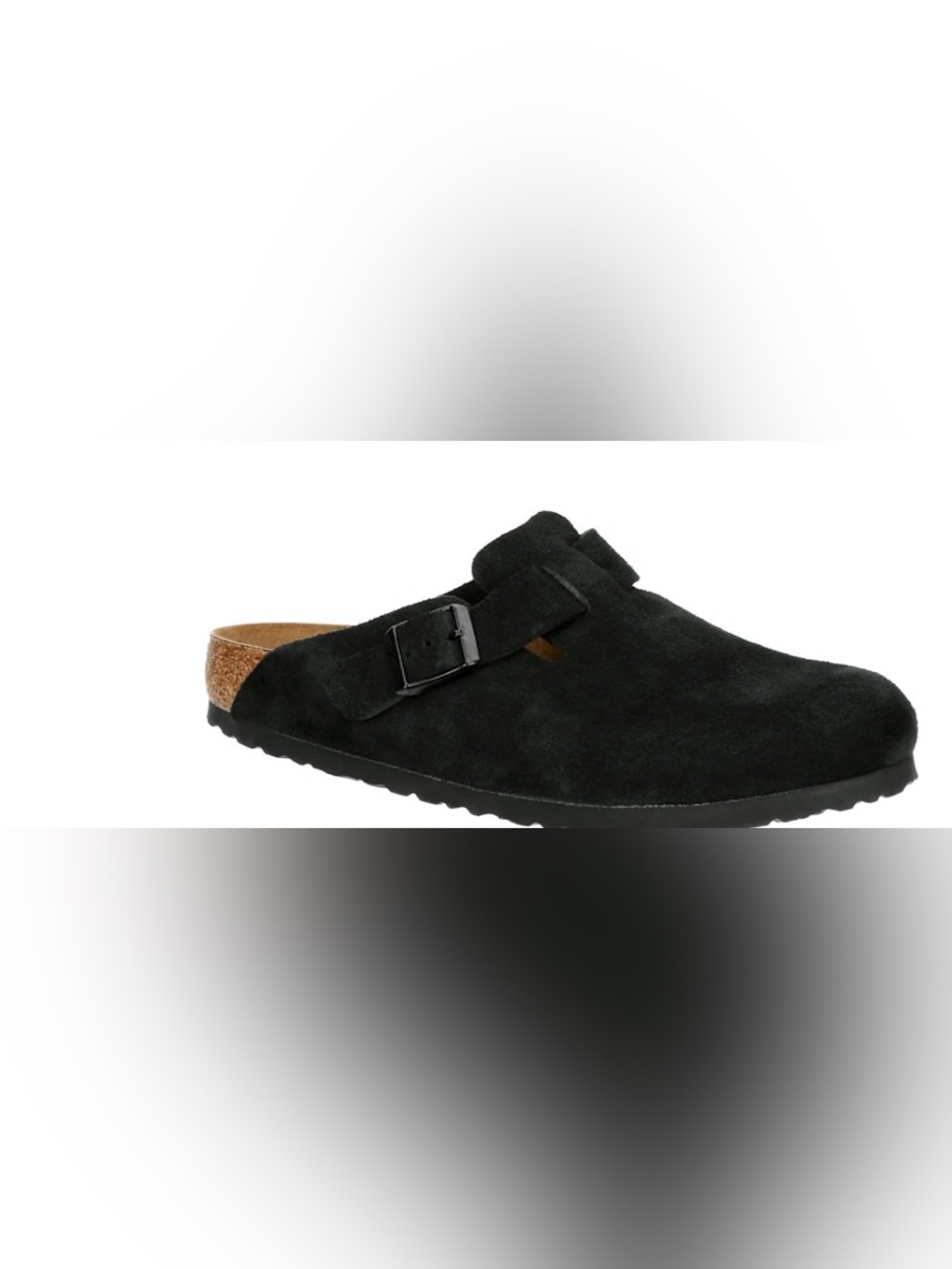 Black Suede Slip-On Buckle Clog